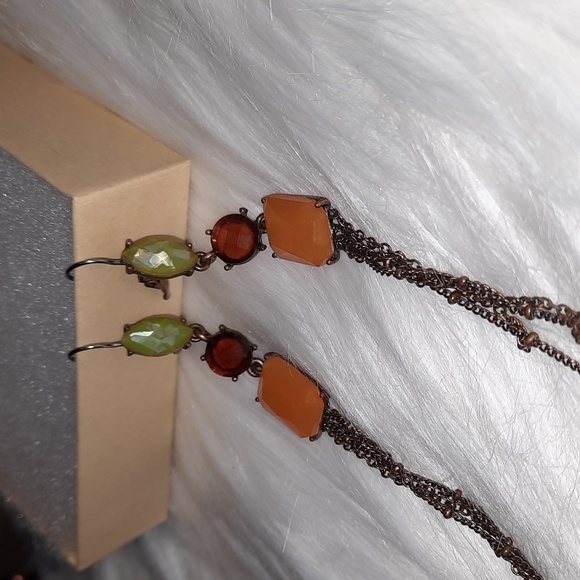 Dangly BOHO chain fringe fashion earrings faux stones - Picture 5 of 8